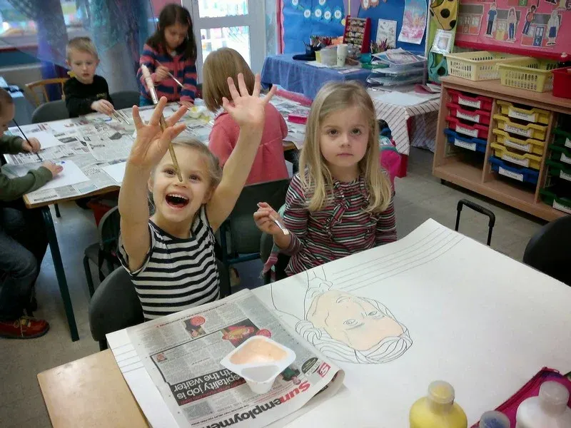 Archive photograph of children during an art lesson